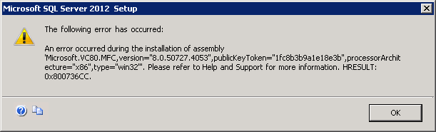 Microsoft SQL Server 2012 Install Error Message
