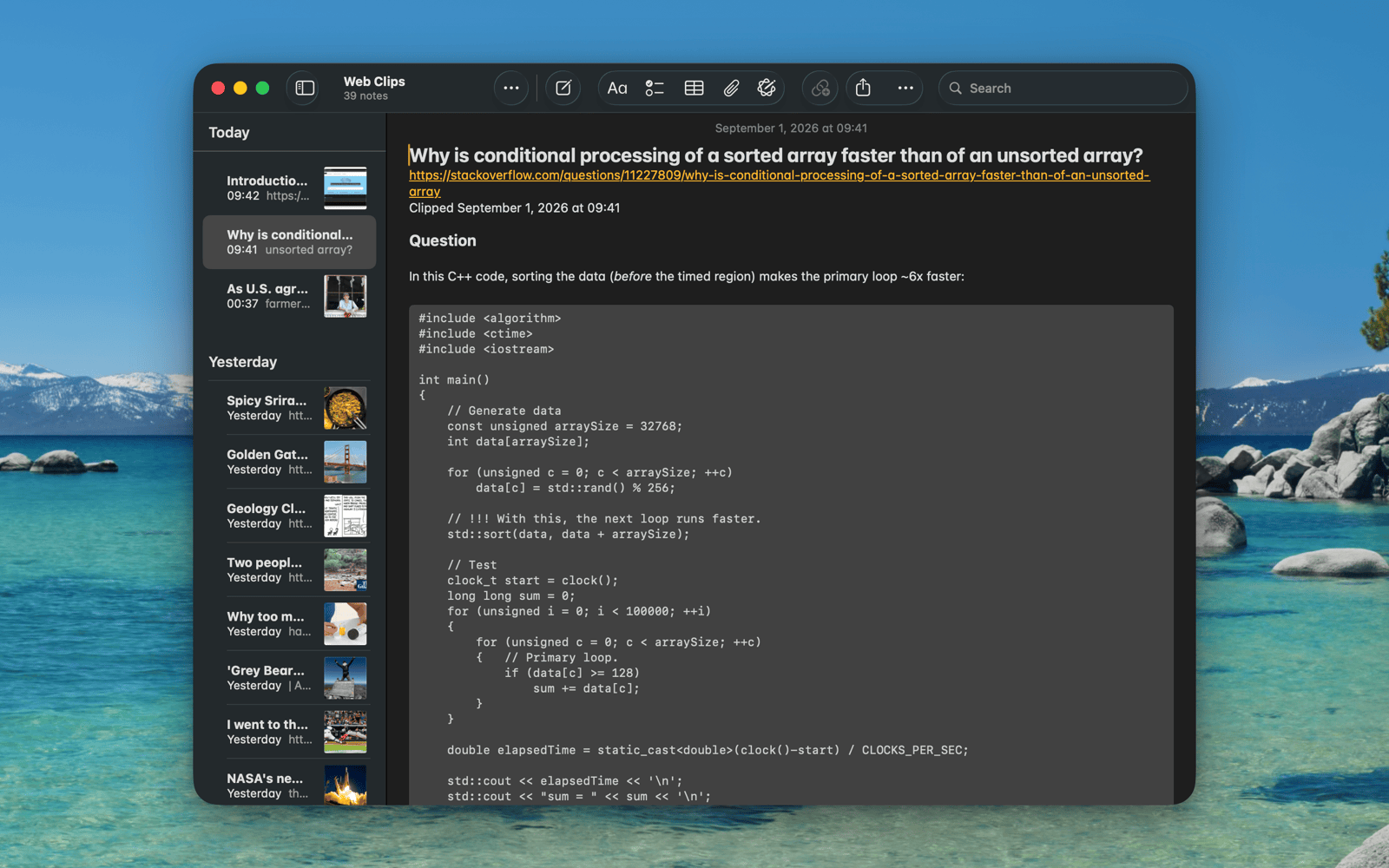 A clipped programming question-and-answer note with monospaced code blocks and a working link back to the source page