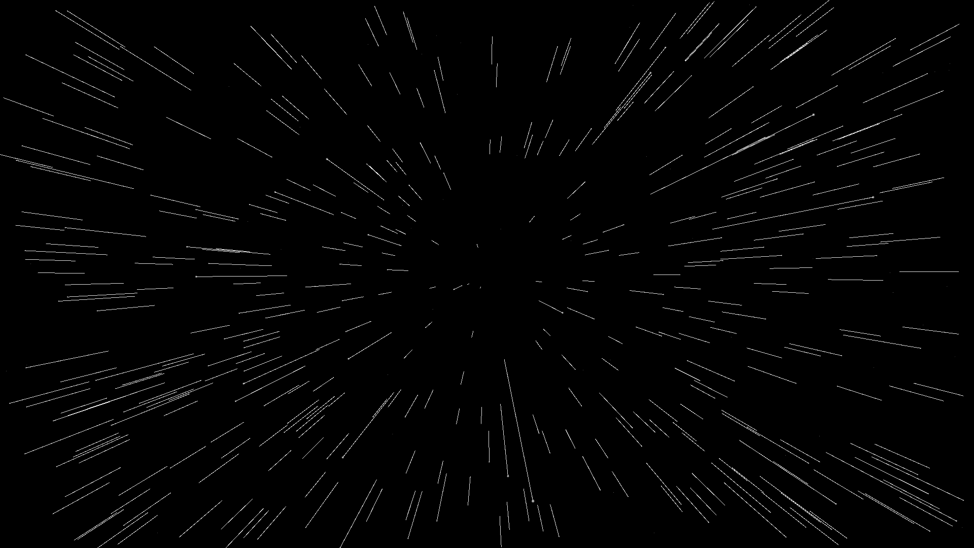 Starflight at full speed, stars streaking outward in a hyperspace warp